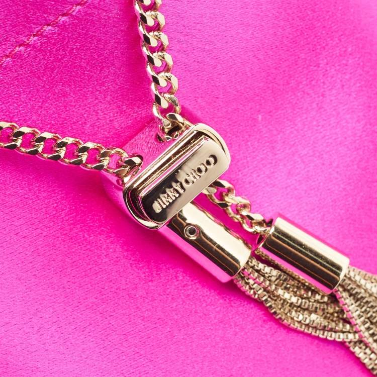 Pre Owned Jimmy Choo Fuchsia Satin Bon Bon Crystal Embellished Bucket Bag