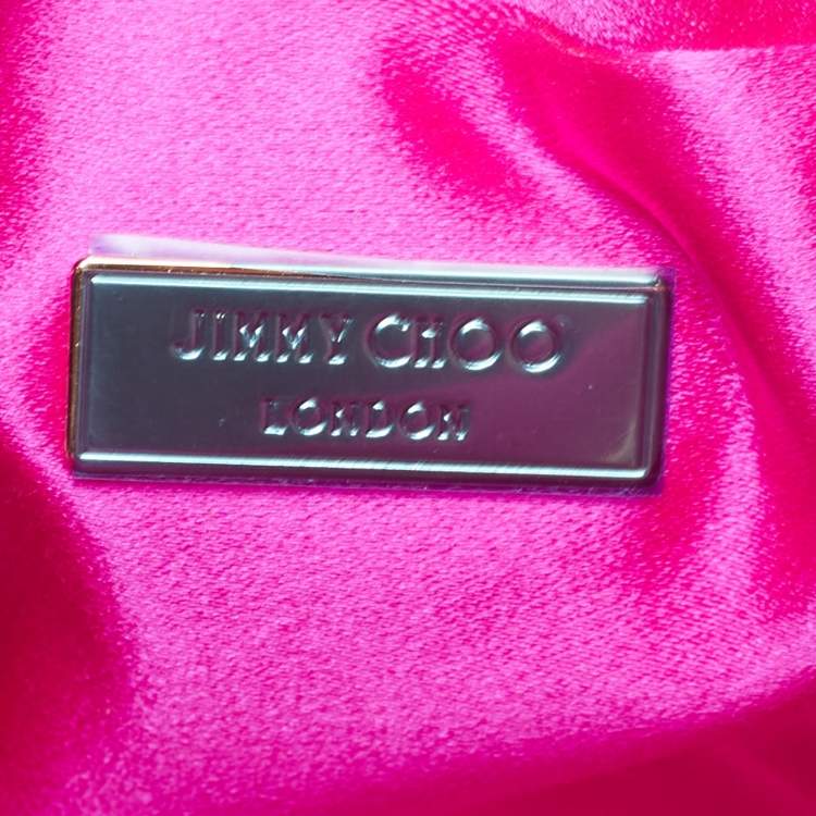 Pre Owned Jimmy Choo Fuchsia Satin Bon Bon Crystal Embellished Bucket Bag