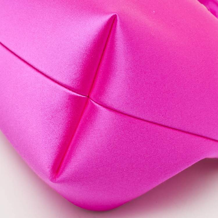 Pre Owned Jimmy Choo Fuchsia Satin Bon Bon Crystal Embellished Bucket Bag