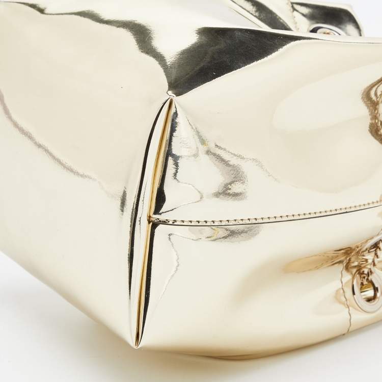 Pre Owned Jimmy Choo Gold Laminated Leather Bon Bon Crystal Embellished Bucket Bag