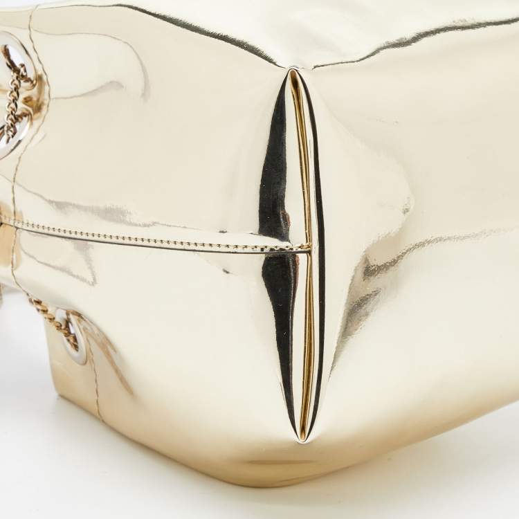 Pre Owned Jimmy Choo Gold Laminated Leather Bon Bon Crystal Embellished Bucket Bag