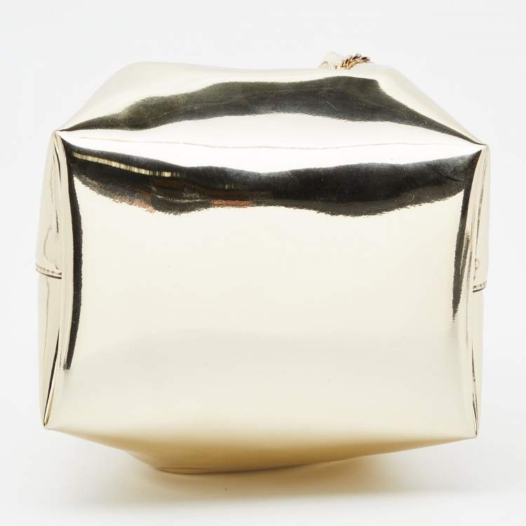 Pre Owned Jimmy Choo Gold Laminated Leather Bon Bon Crystal Embellished Bucket Bag