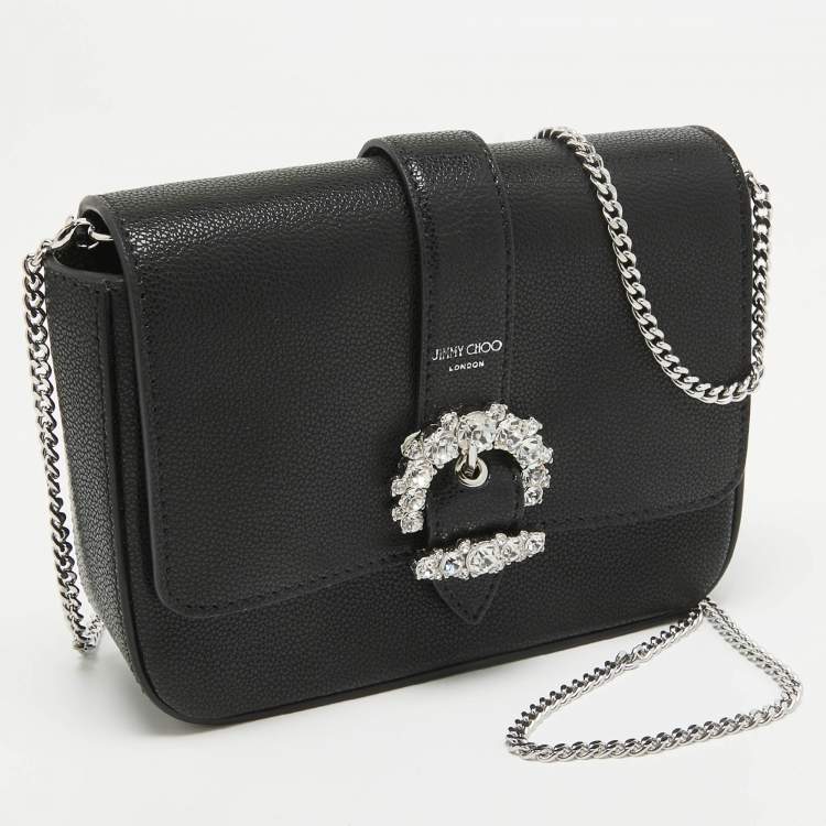 Pre Owned Jimmy Choo Black Leather Cheri Chain Shoulder Bag