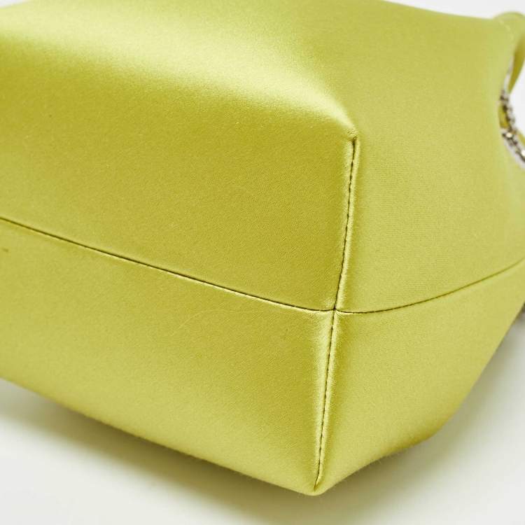 Pre Owned Jimmy Choo Green Satin Crystal Embellished Bon Bon Bucket Bag 