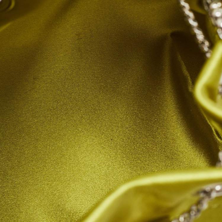 Pre Owned Jimmy Choo Green Satin Crystal Embellished Bon Bon Bucket Bag 