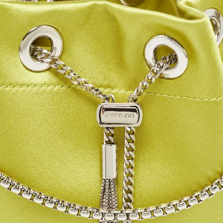 Pre Owned Jimmy Choo Green Satin Crystal Embellished Bon Bon Bucket Bag 