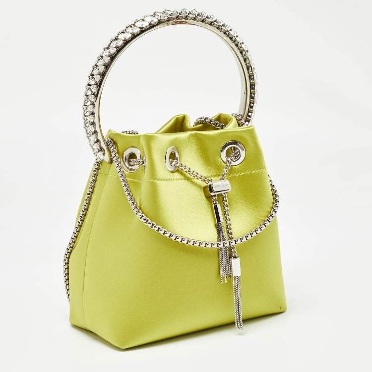 Pre Owned Jimmy Choo Green Satin Crystal Embellished Bon Bon Bucket Bag 