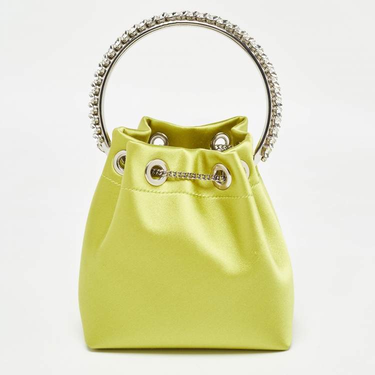 Pre Owned Jimmy Choo Green Satin Crystal Embellished Bon Bon Bucket Bag 