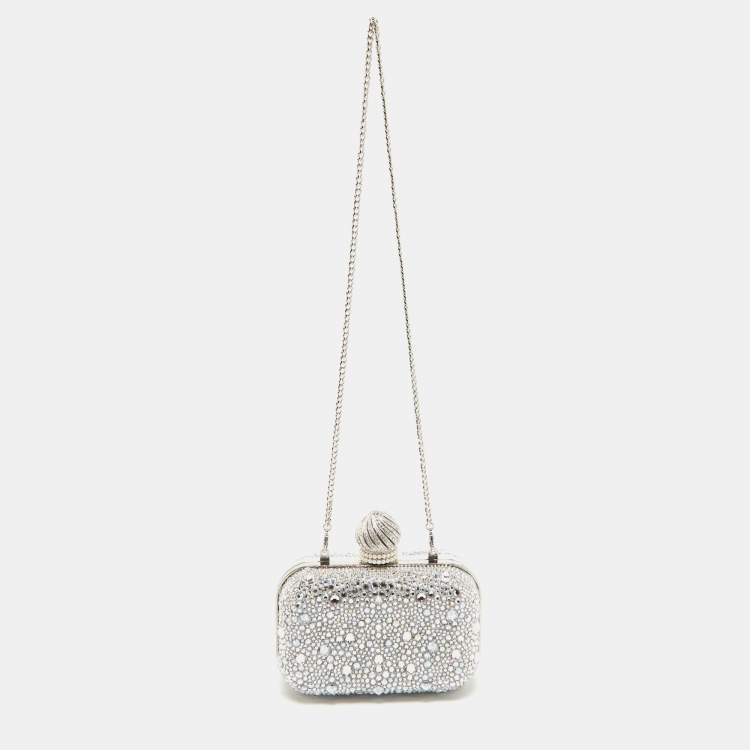 Pre Owned Jimmy Choo Silver Suede Crystals Embellished Micro Cloud Clutch