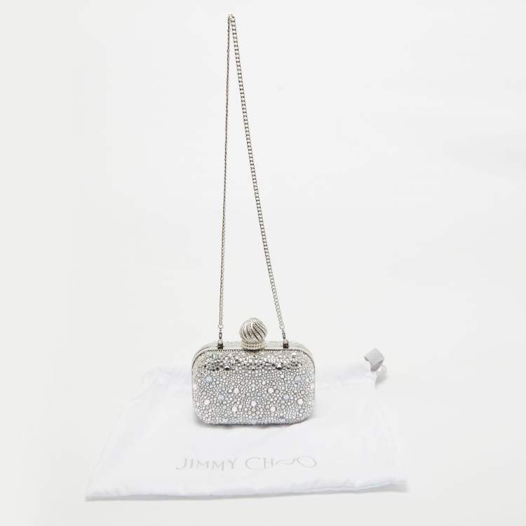 Pre Owned Jimmy Choo Silver Suede Crystals Embellished Micro Cloud Clutch
