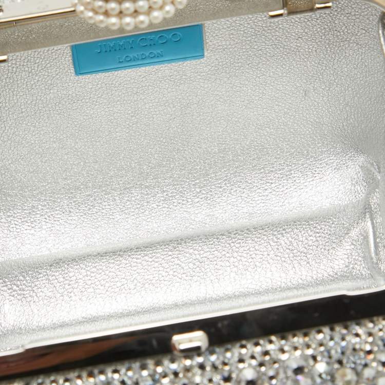 Pre Owned Jimmy Choo Silver Suede Crystals Embellished Micro Cloud Clutch