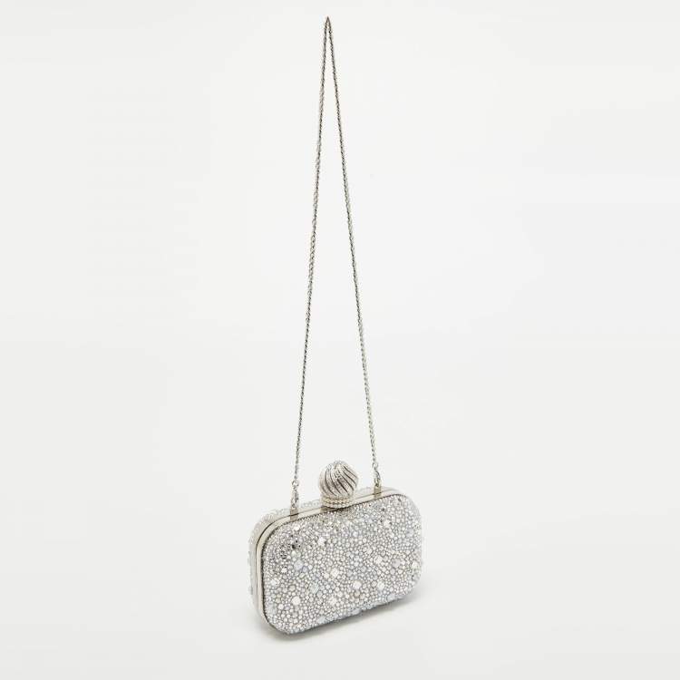 Pre Owned Jimmy Choo Silver Suede Crystals Embellished Micro Cloud Clutch