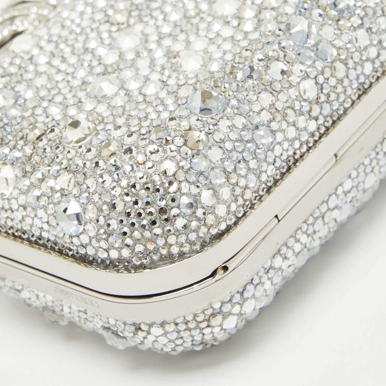 Pre Owned Jimmy Choo Silver Suede Crystals Embellished Micro Cloud Clutch