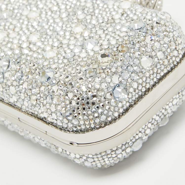 Pre Owned Jimmy Choo Silver Suede Crystals Embellished Micro Cloud Clutch