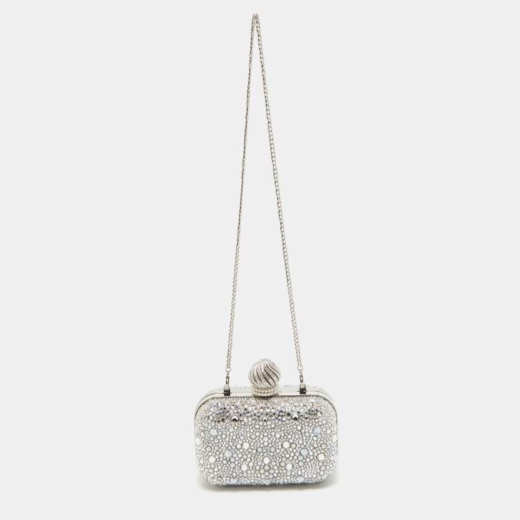 Pre Owned Jimmy Choo Silver Suede Crystals Embellished Micro Cloud Clutch