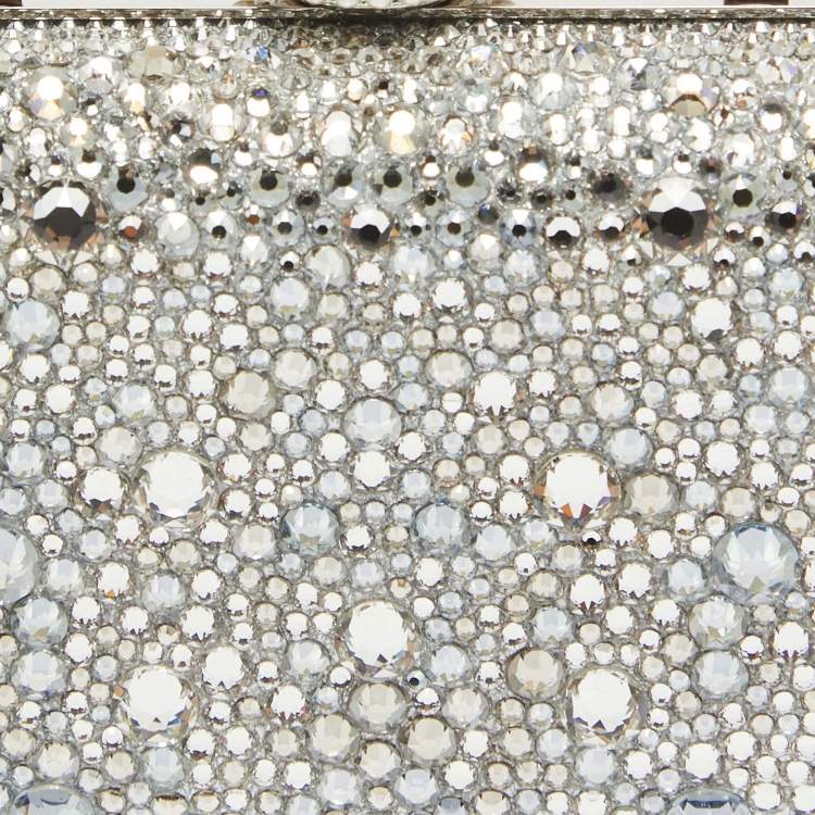 Pre Owned Jimmy Choo Silver Suede Crystals Embellished Micro Cloud Clutch