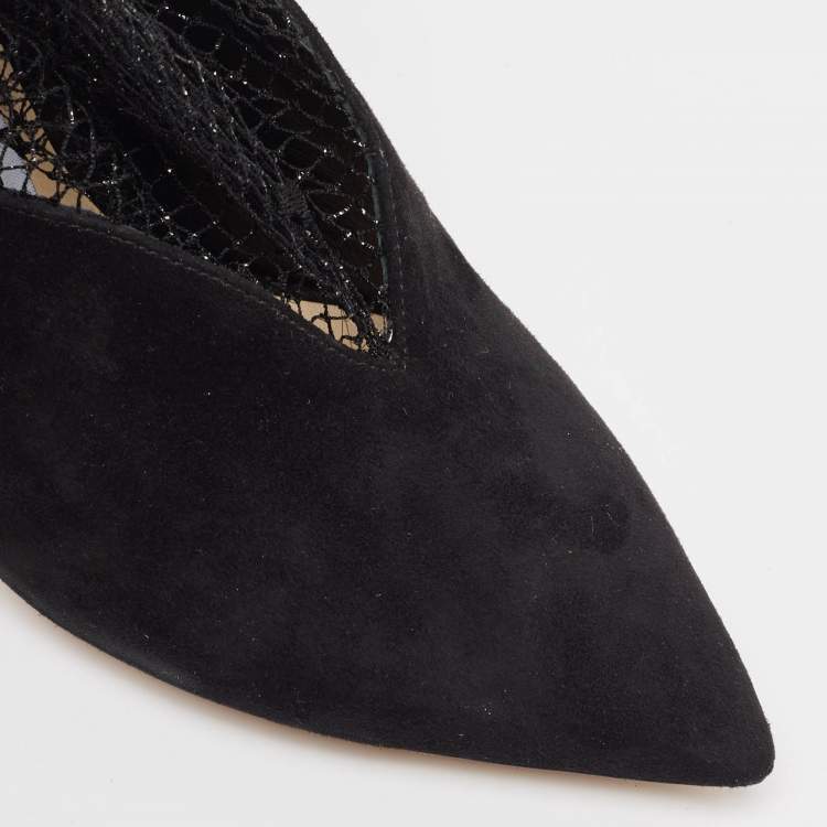Pre Owned Jimmy Choo Black Suede and Mesh Leanne Pointed Toe Ankle Booties Size 36