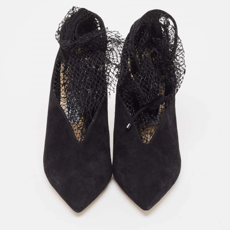 Pre Owned Jimmy Choo Black Suede and Mesh Leanne Pointed Toe Ankle Booties Size 36