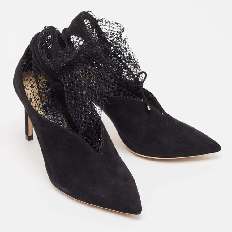 Pre Owned Jimmy Choo Black Suede and Mesh Leanne Pointed Toe Ankle Booties Size 36