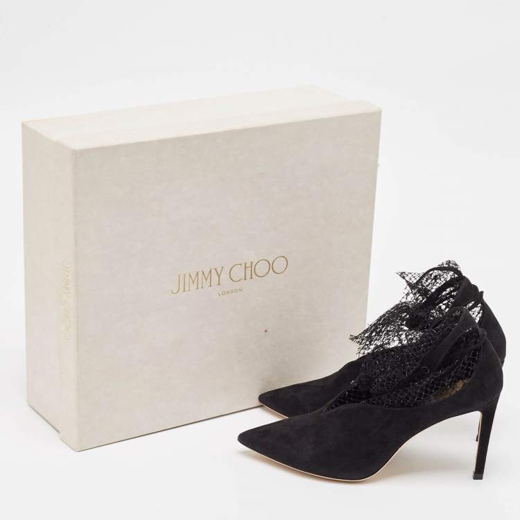 Pre Owned Jimmy Choo Black Suede and Mesh Leanne Pointed Toe Ankle Booties Size 36