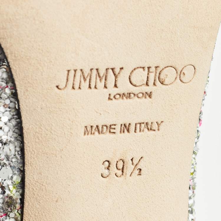 Pre Owned Jimmy Choo Silver Coarse Glitter Bing Mules Size 39.5