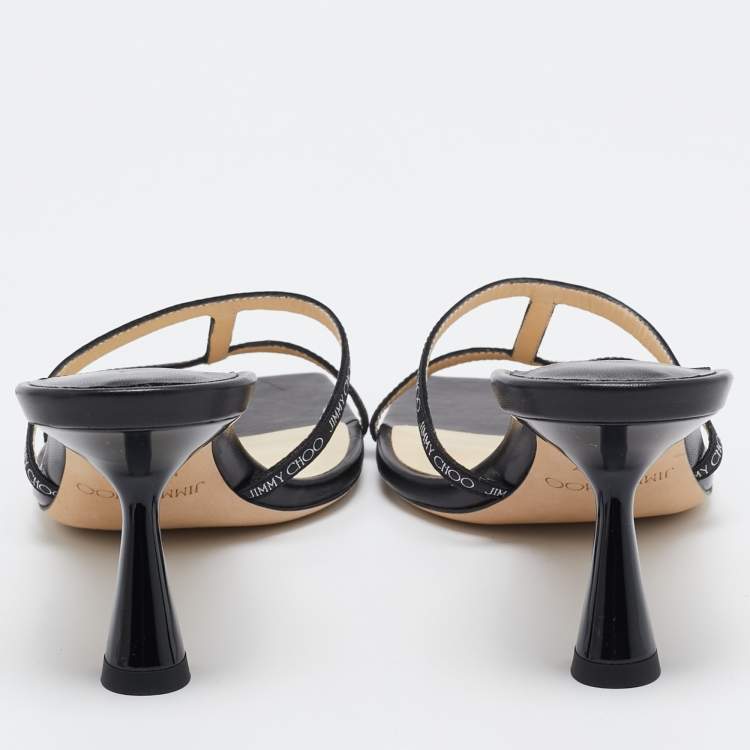 Pre Owned Jimmy Choo Black Logo Print Fabric Ria Sandals Size 37.5
