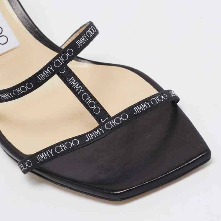 Pre Owned Jimmy Choo Black Logo Print Fabric Ria Sandals Size 37.5