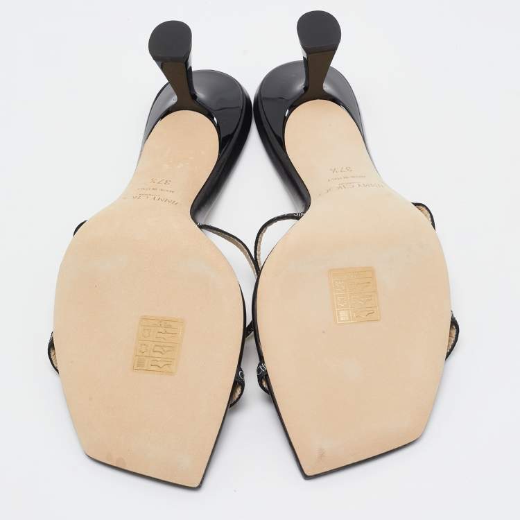 Pre Owned Jimmy Choo Black Logo Print Fabric Ria Sandals Size 37.5
