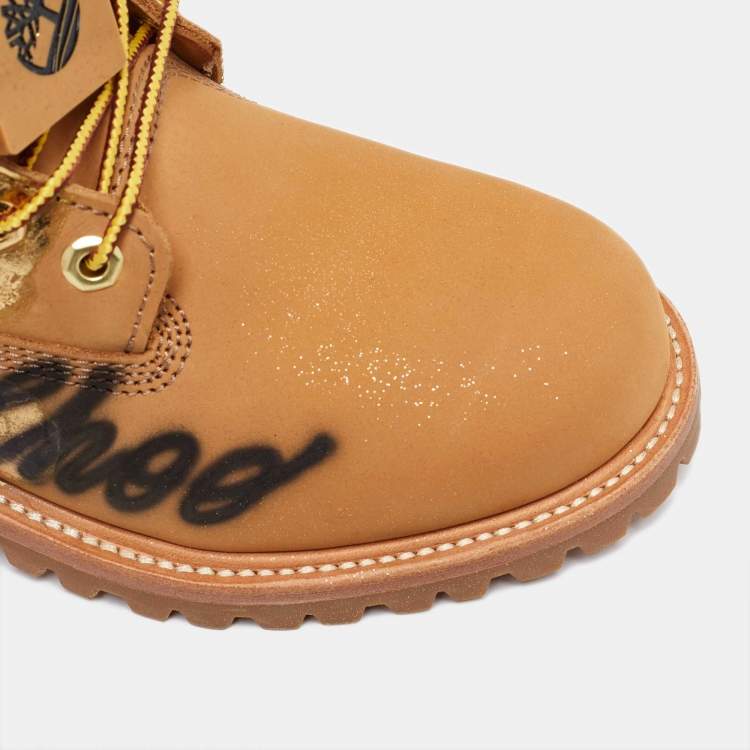 Pre Owned Jimmy Choo x Timberland Brown Graffiti Nubuck Leather Ankle Boots Size 38.5