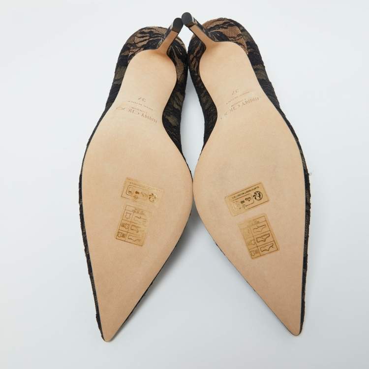 مملوكة مسبقًا Jimmy Choo Black Lace Love Pointed Toe Pumps Size 37