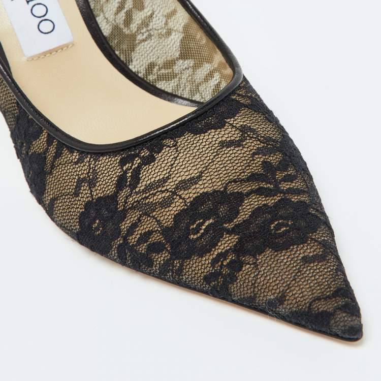 مملوكة مسبقًا Jimmy Choo Black Lace Love Pointed Toe Pumps Size 37