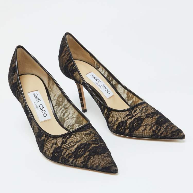 مملوكة مسبقًا Jimmy Choo Black Lace Love Pointed Toe Pumps Size 37