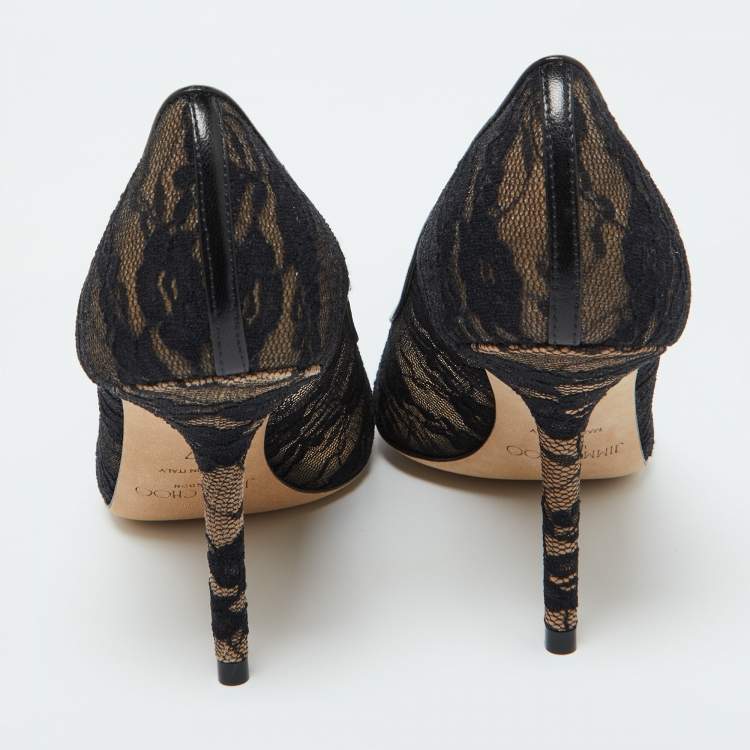 مملوكة مسبقًا Jimmy Choo Black Lace Love Pointed Toe Pumps Size 37