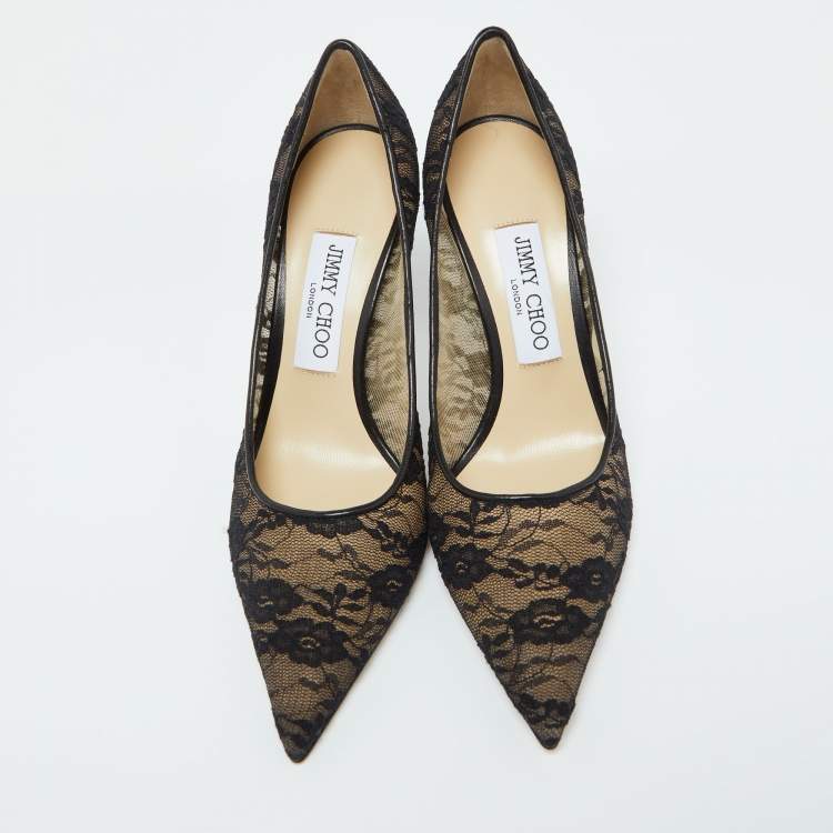 مملوكة مسبقًا Jimmy Choo Black Lace Love Pointed Toe Pumps Size 37