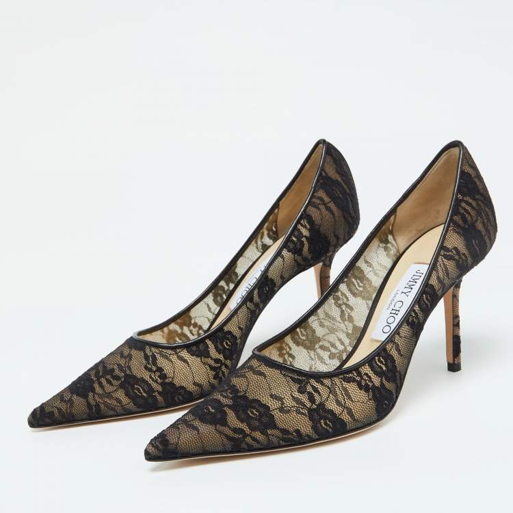 مملوكة مسبقًا Jimmy Choo Black Lace Love Pointed Toe Pumps Size 37