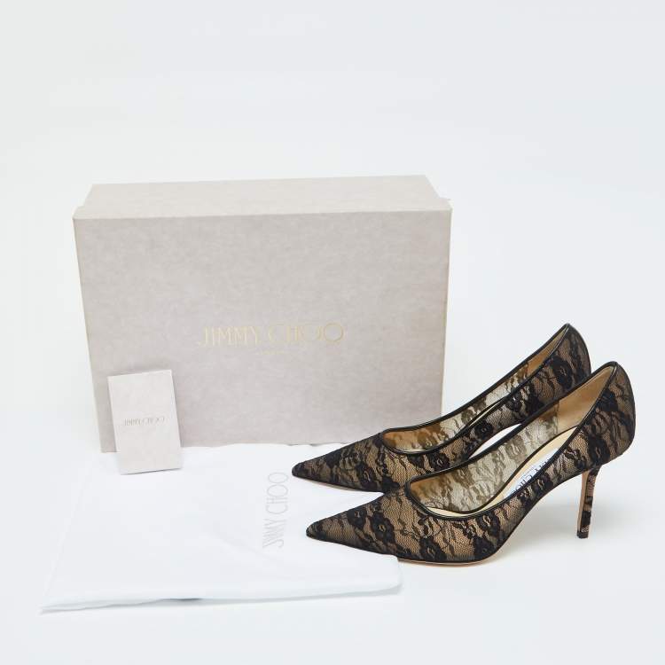 مملوكة مسبقًا Jimmy Choo Black Lace Love Pointed Toe Pumps Size 37