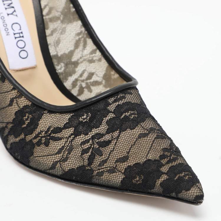 Pre Owned Jimmy Choo Black Lace Love Pumps Size 36.5