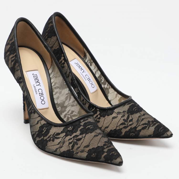 Pre Owned Jimmy Choo Black Lace Love Pumps Size 36.5