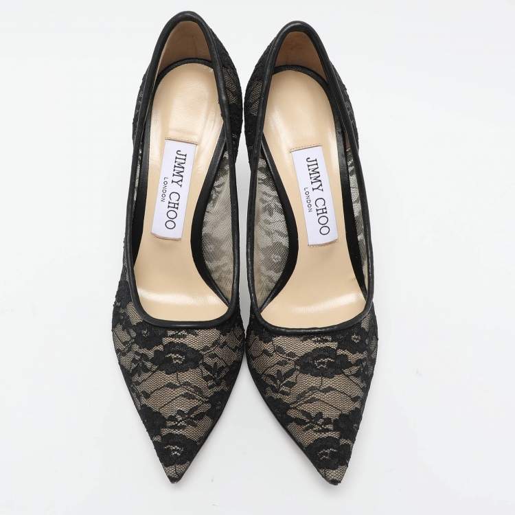 Pre Owned Jimmy Choo Black Lace Love Pumps Size 36.5