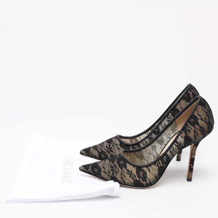 Pre Owned Jimmy Choo Black Lace Love Pumps Size 36.5