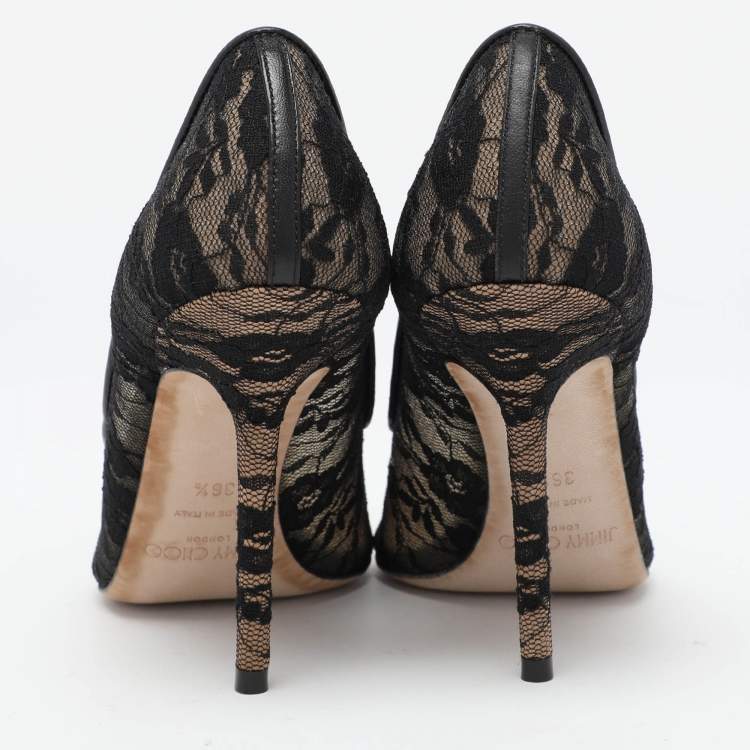 Pre Owned Jimmy Choo Black Lace Love Pumps Size 36.5