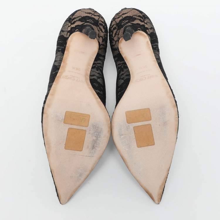 Pre Owned Jimmy Choo Black Lace Love Pumps Size 36.5