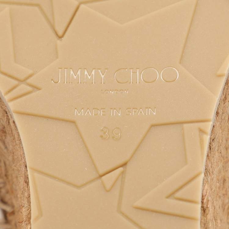 Pre Owned Jimmy Choo Off White Mesh and Leather Dakori Wedge Espadrille Sandals Size 39
