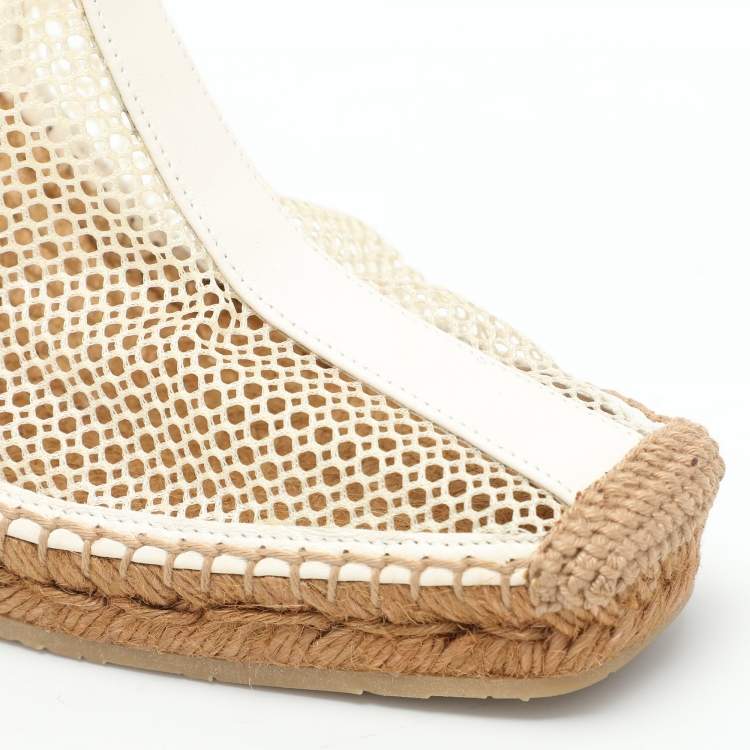Pre Owned Jimmy Choo Off White Mesh and Leather Dakori Wedge Espadrille Sandals Size 39