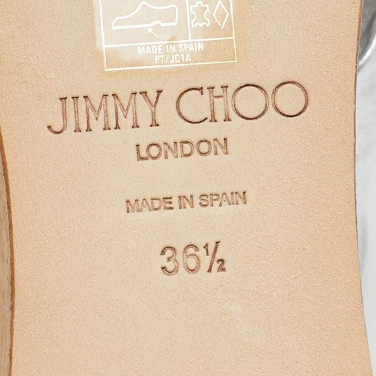 Pre Owned Jimmy Choo Silver Leather Nevara Wedge Sandals Size 36.5