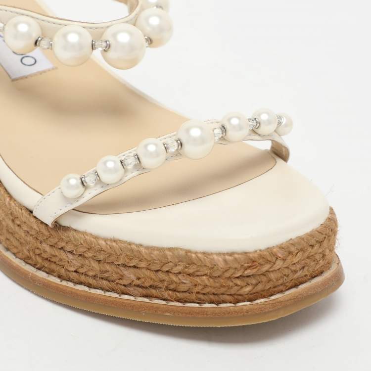 Pre Owned Jimmy Choo Cream Leather Amatuss Espadrille Sandals Size 37.5