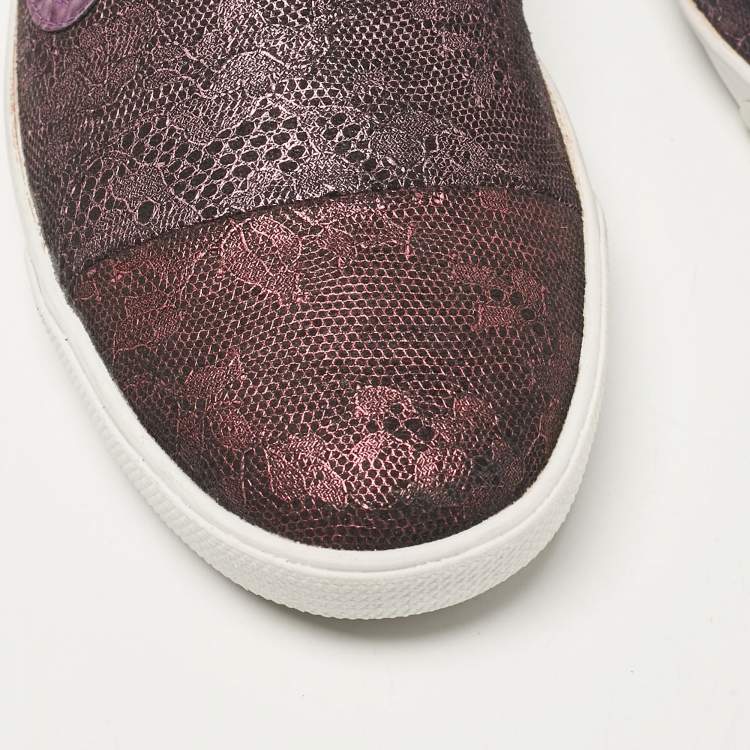 Pre Owned Jimmy Choo Purple/Black Lace and Leather Demi Slip On Sneakers Size 40