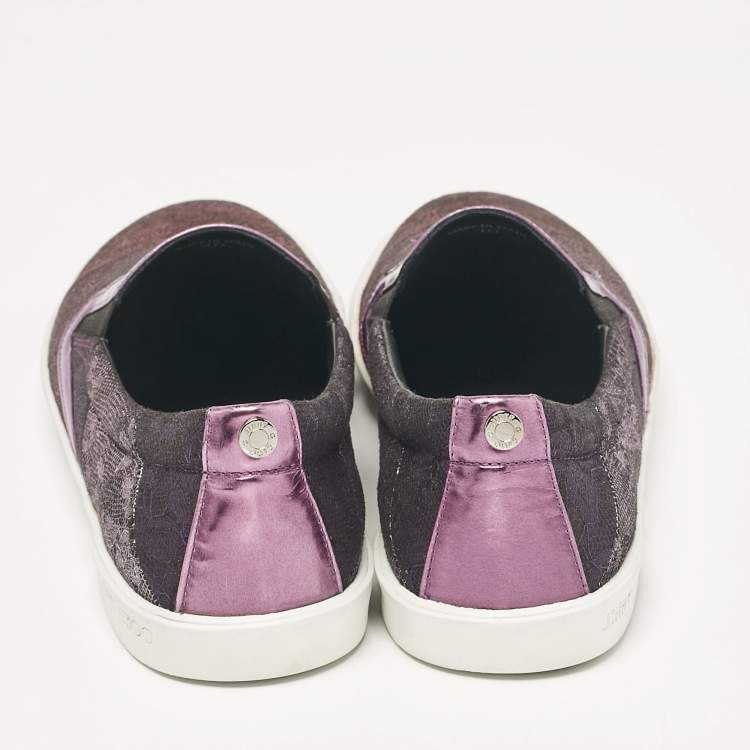 Pre Owned Jimmy Choo Purple/Black Lace and Leather Demi Slip On Sneakers Size 40