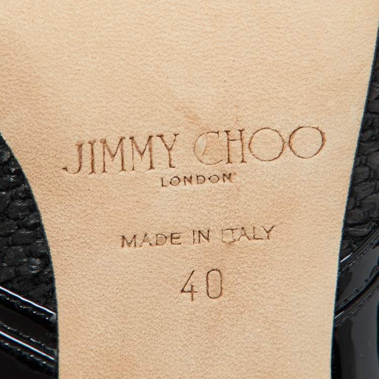 Pre Owned Jimmy Choo Black Woven Fabric and Patent Leather Hickory Pumps Size 40