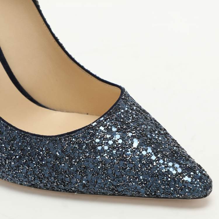 Pre Owned Jimmy Choo Blue Glitter Romy Pumps Size 39.5